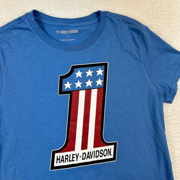 Harley-Davidson Womens Small Number One‎ Patriotic Stars Stripes Shirt Tee - Picture 2 of 8